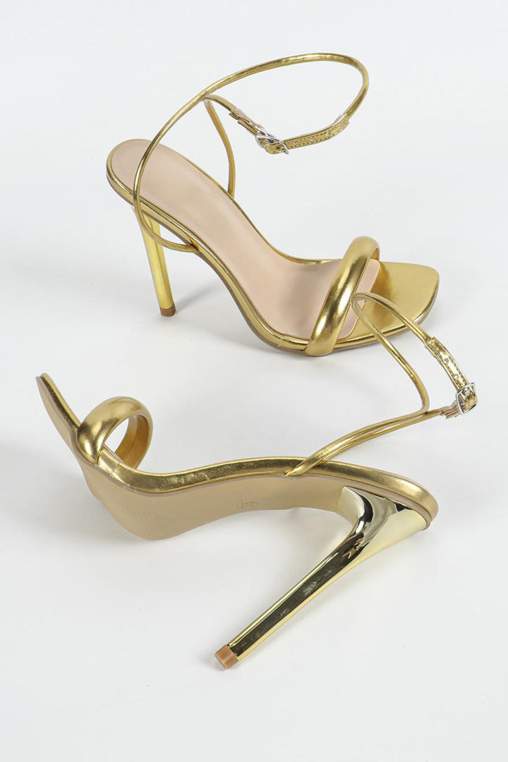 Faux Leather Strap Square Toe Heels