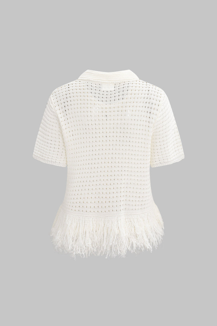 Knit Fringe Short-Sleeve Top
