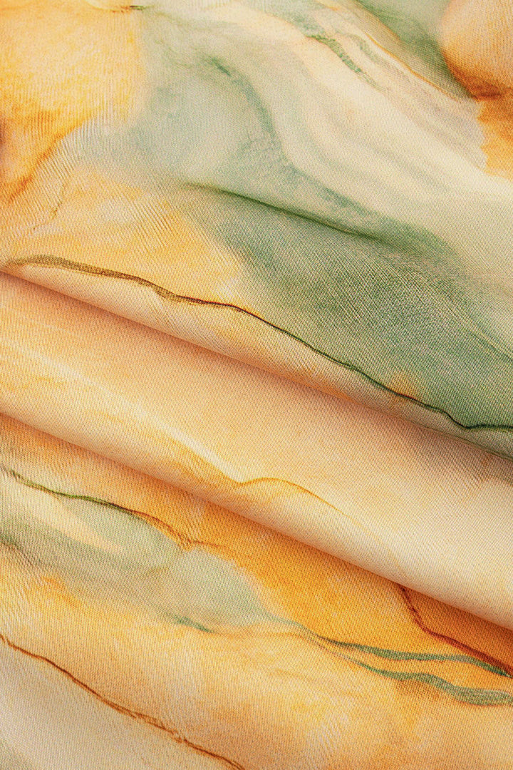 Tie Dye Print Satin Knotted Short-Sleeve Shirt