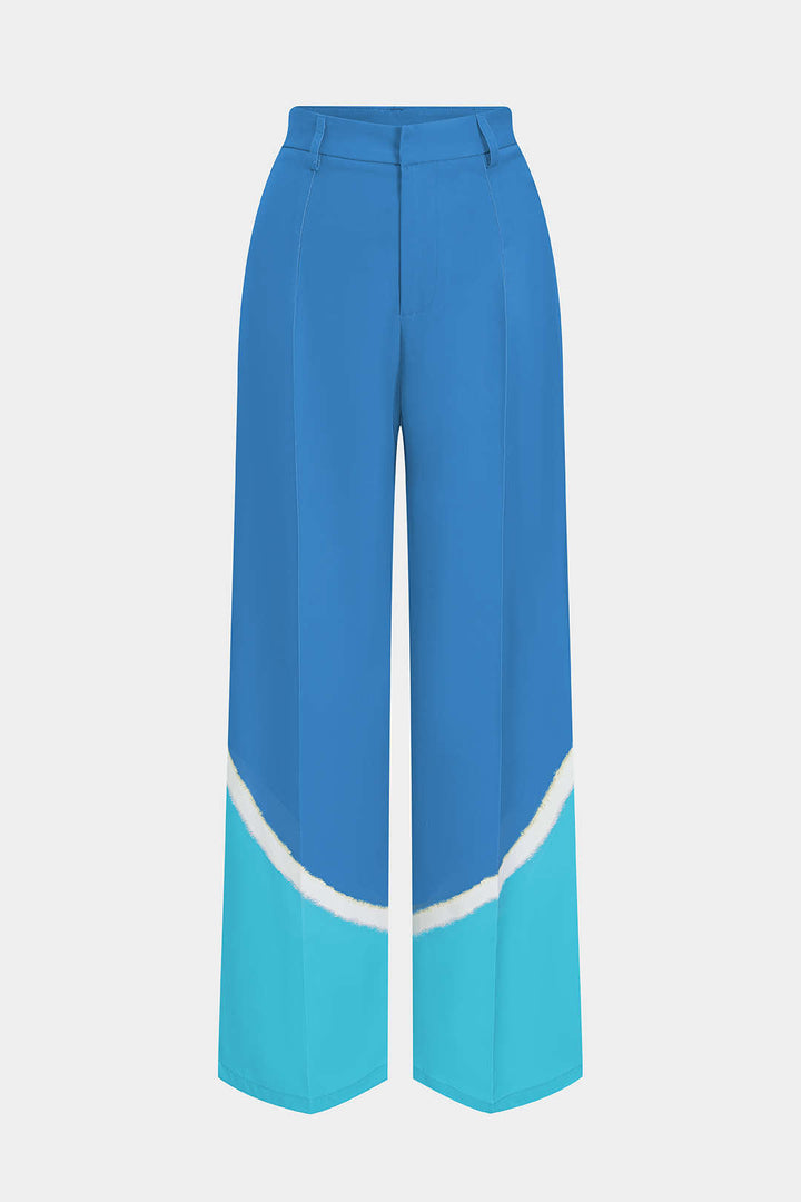 Contrast Pleated Wide Leg Trousers