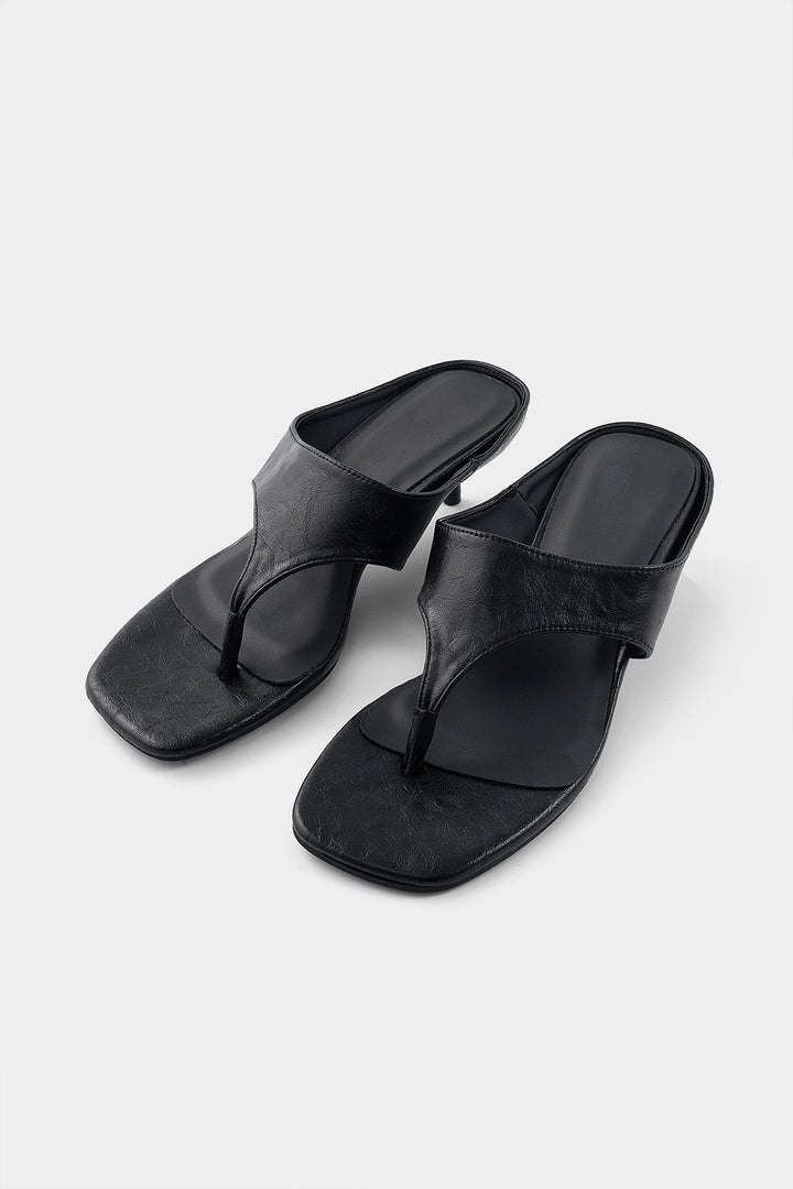 Faux Leather Square Toe Slippers