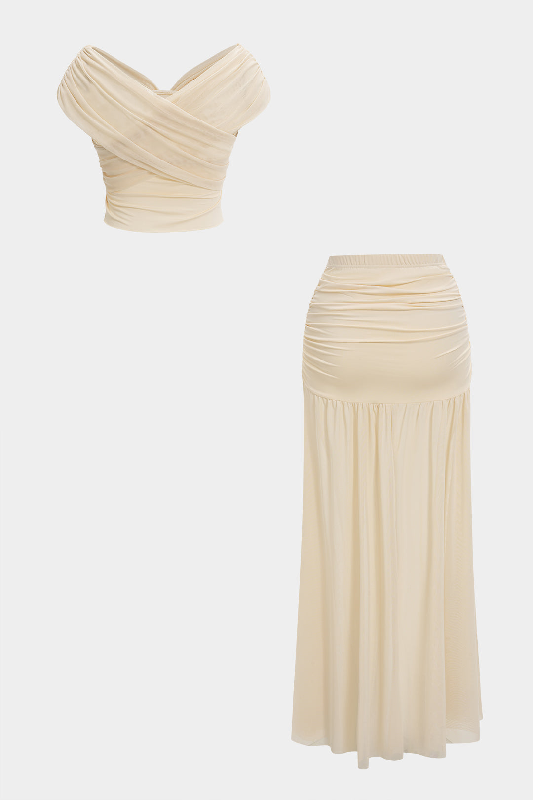 Ruched Patchwork Top And Skirt Set