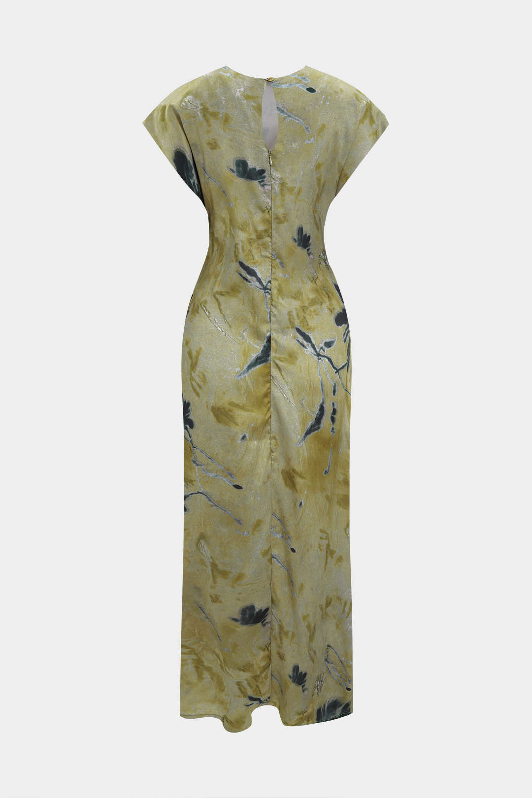 Tie Dye Ruched Cut Out Button Twist Knot Midi Dress