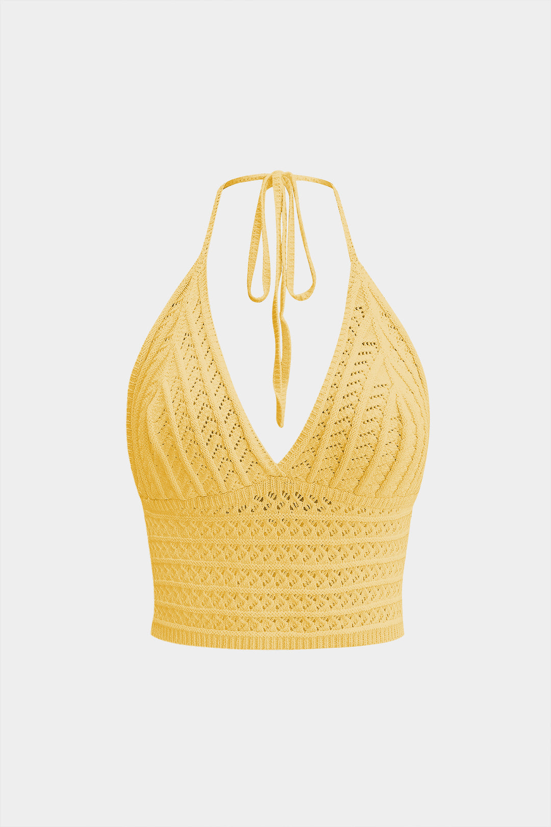 Knit V-Neck Halter Hollow Out Backless Tank Top