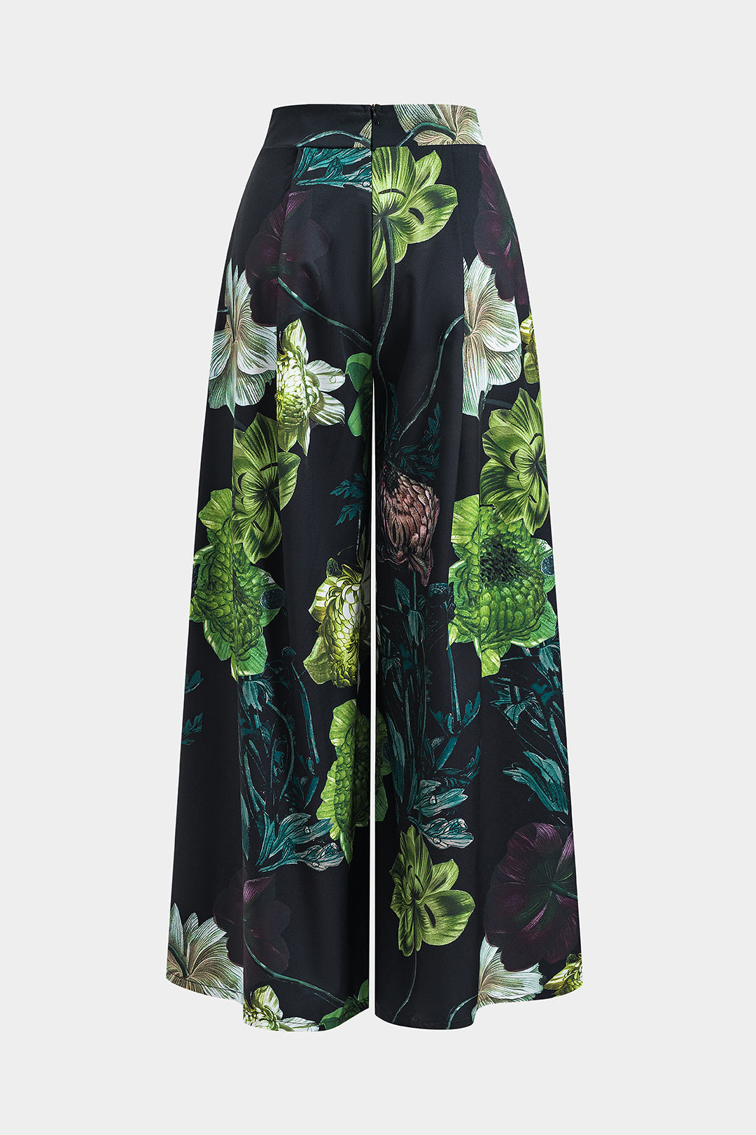 Ruched Short Sleeve Top And Floral Print Zipper Wide Leg Trousers Set