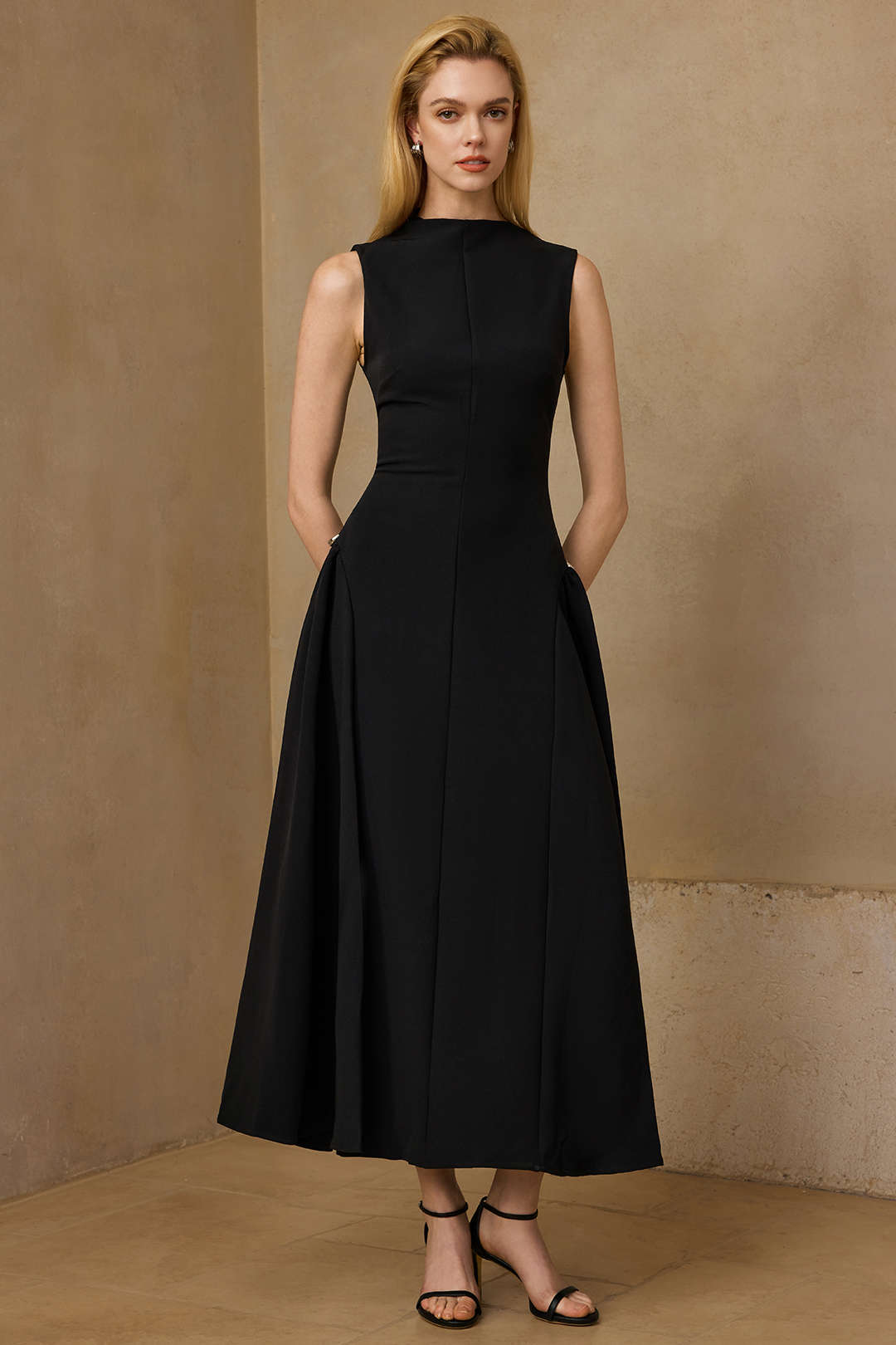 Metallic Decor Zipper Sleeveless Maxi Dress