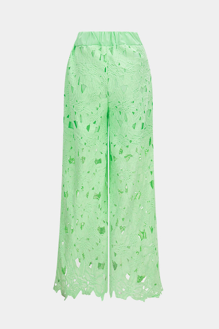 Hollow Out Lace Top And Tie Up Trousers Set