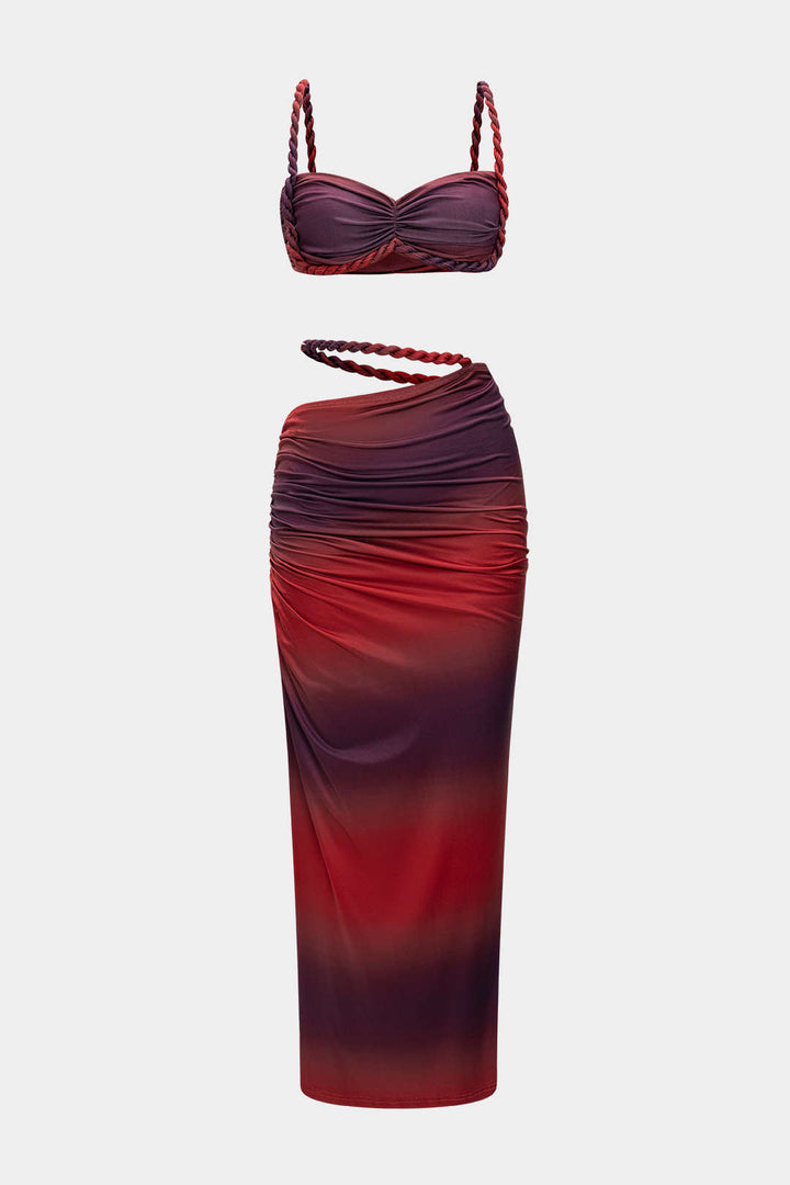 Ruched Backless Cami Top And Cut Out Skirt Set