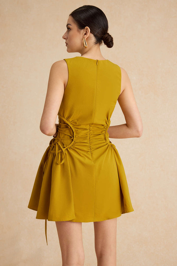 Ruched Strappy Zipper Sleeveless Mini Dress