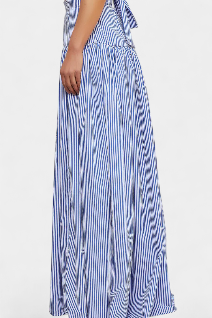 Ippolita High Neck Striped Shirt and Pleated Suit Skirt