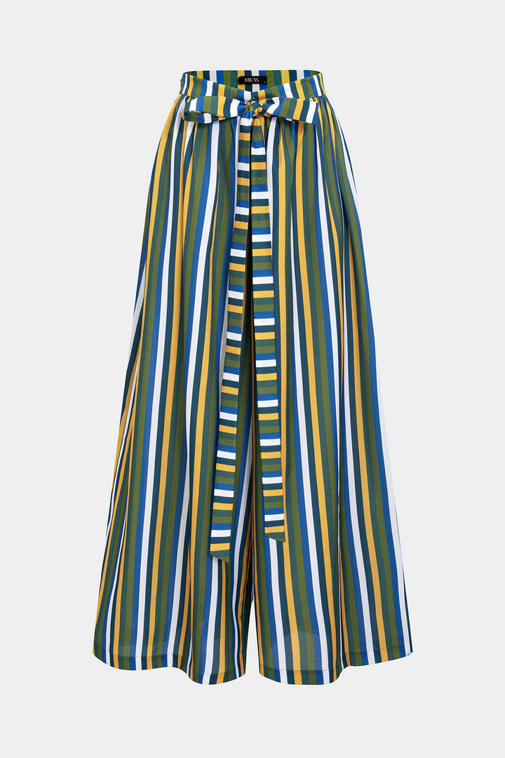 Contrast Stripe Print Ruched Tie Front Trousers