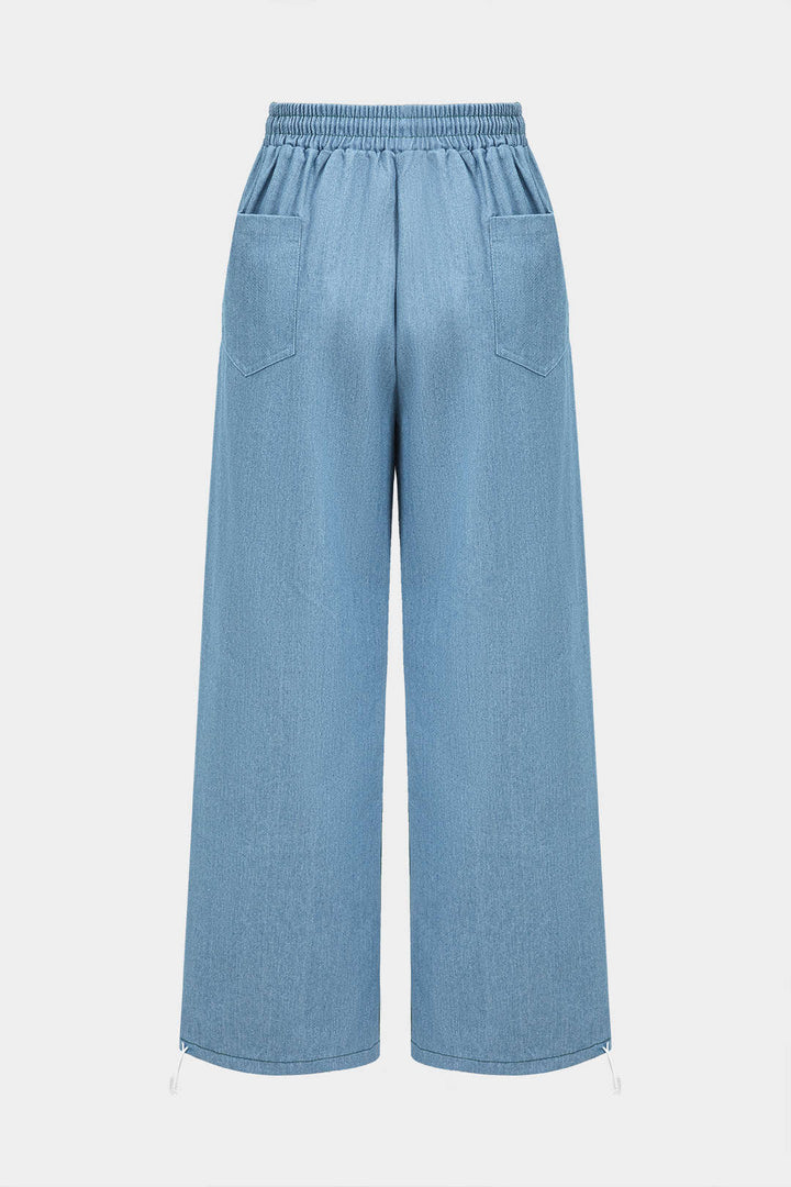 Denim Patchwork Tie Front Wide Leg Jeans