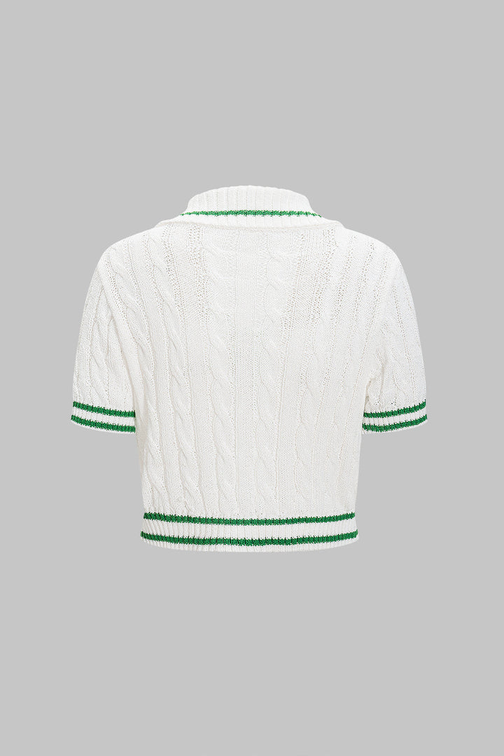 Contrast Knit Button Short-Sleeve Top