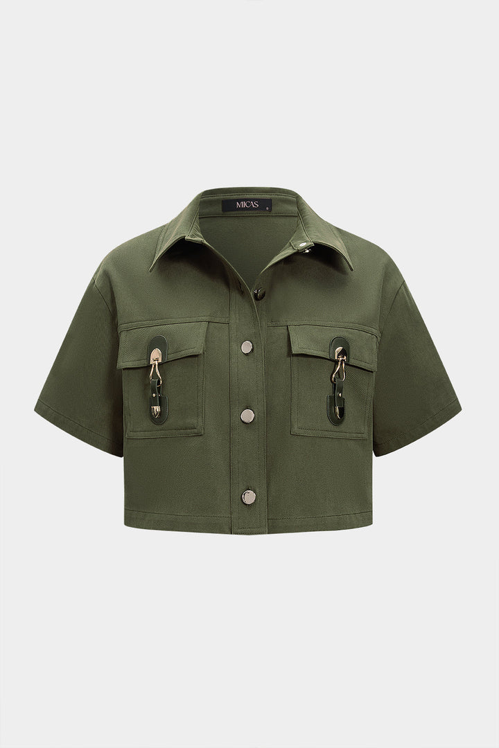 Metallic Button Pocket Short-Sleeve Shirt