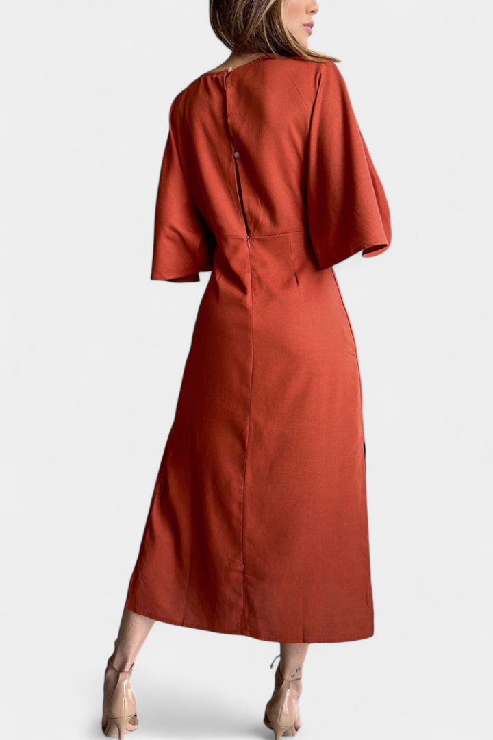 Ainhoa Casual Dress with V-Neck and Front Knot