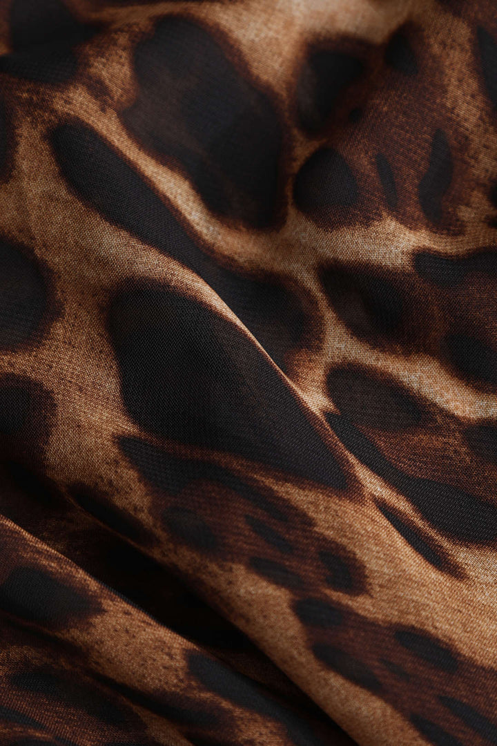 Leopard Print Sheer Draped Maxi Dress