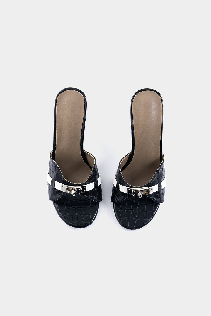 Crocodile Pattern Faux Leather Metallic Heels