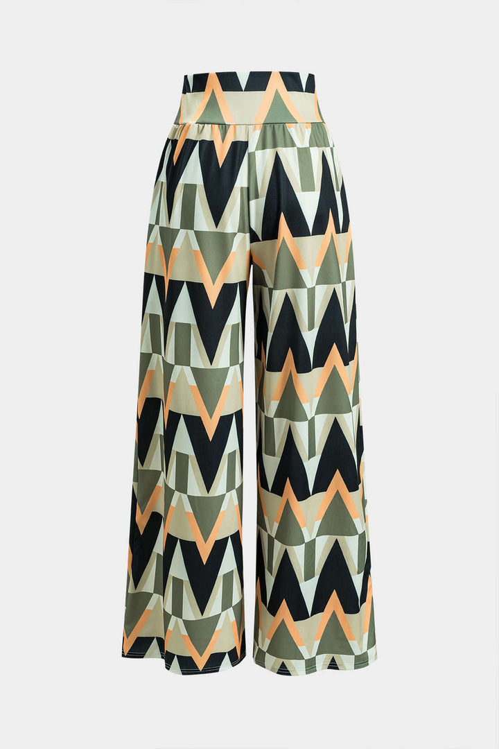 Sleeveless Tank Top And Geometric Pattern Trousers Set