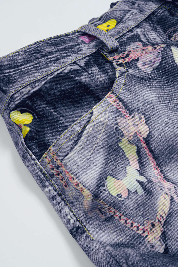 Abstract Print Button Wide Leg Trousers