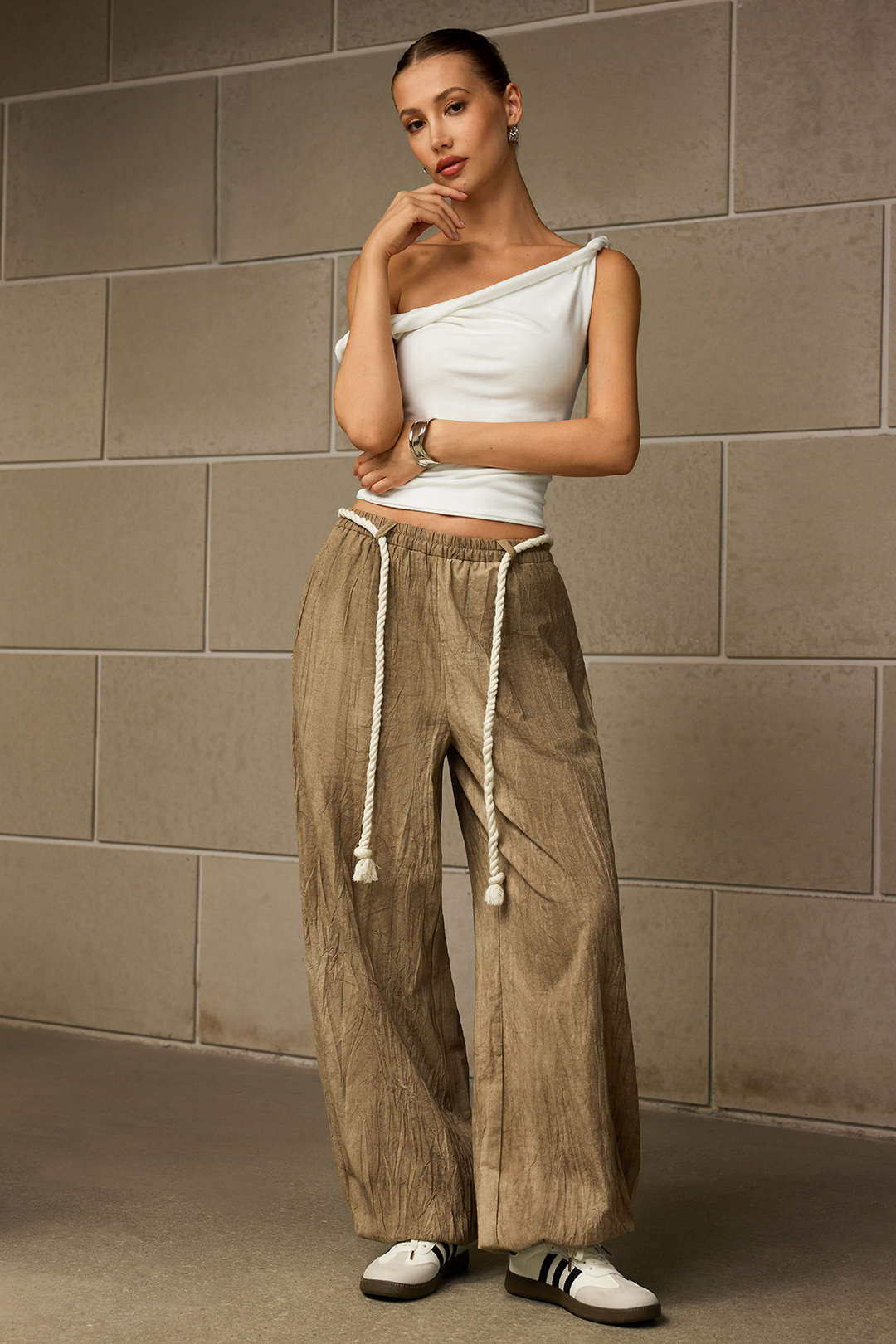 High Waist Drawstring Trousers