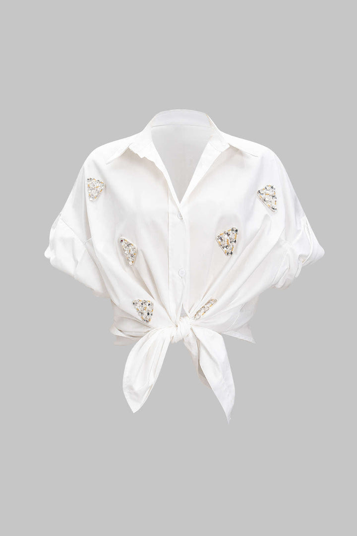 Rhinestone Triangle Bead Short-Sleeve Shirt