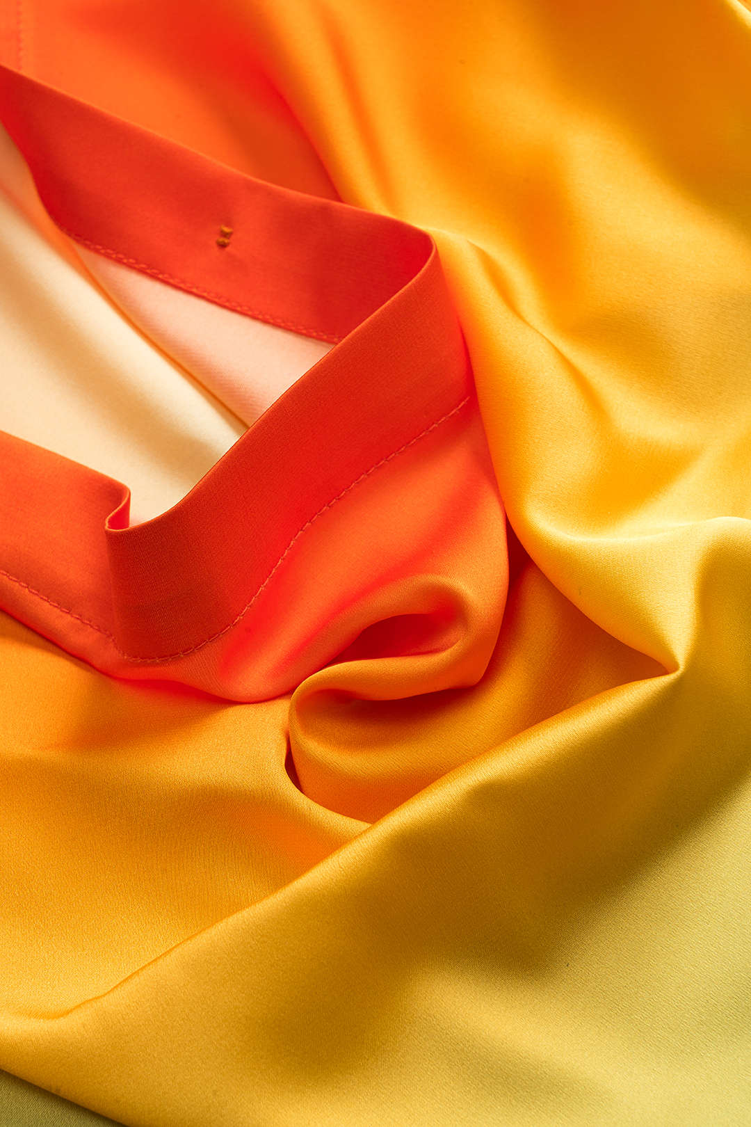 Ombre Print Satin Cowl Neck Short-Sleeve Shirt