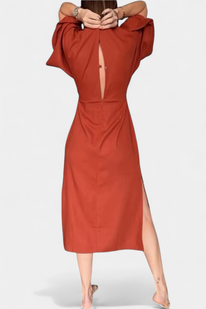 Ainhoa Casual Dress with V-Neck and Front Knot