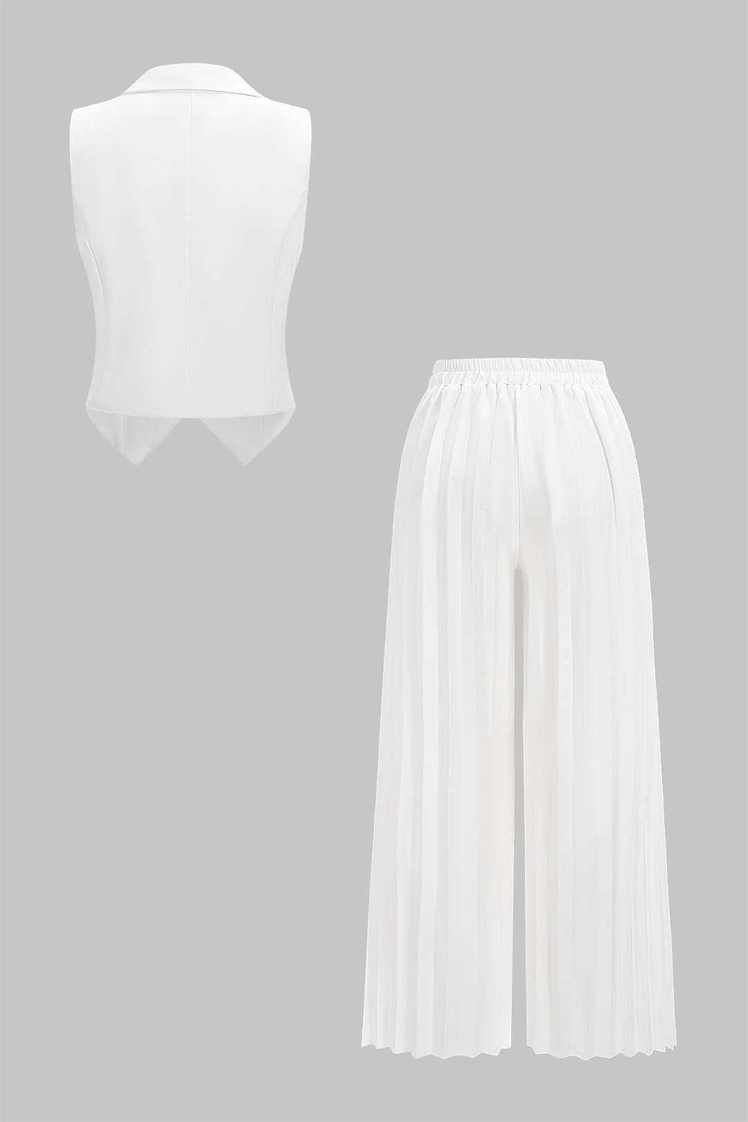 Solid Vest And Pleated High Waist Trousers Set