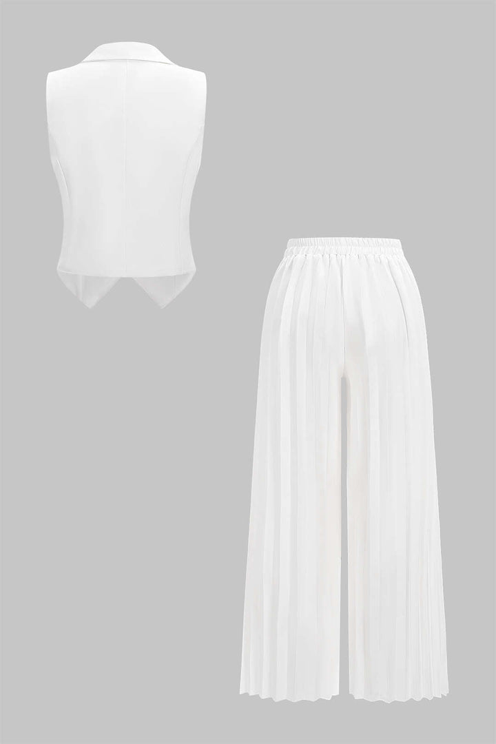 Solid Vest And Pleated High Waist Trousers Set