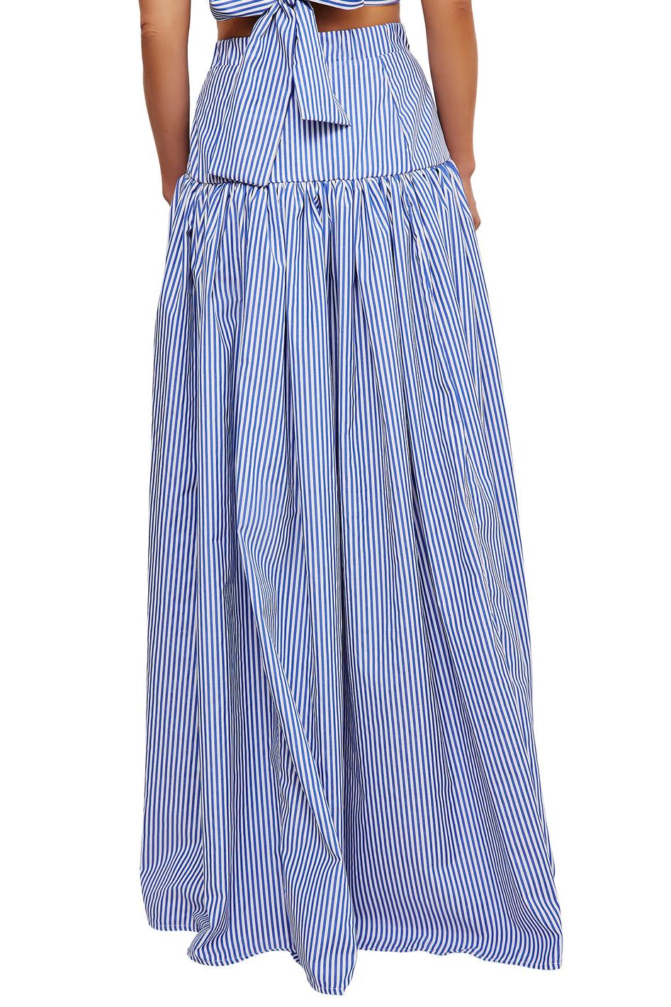Ippolita High Neck Striped Shirt and Pleated Suit Skirt