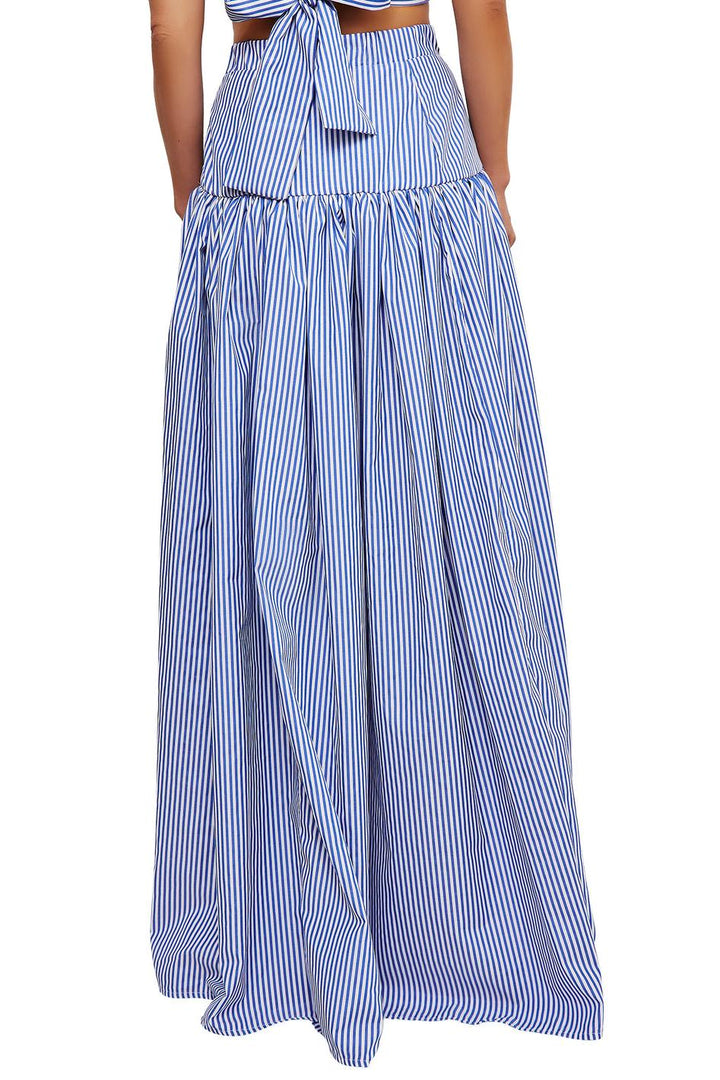 Ippolita High Neck Striped Shirt and Pleated Suit Skirt