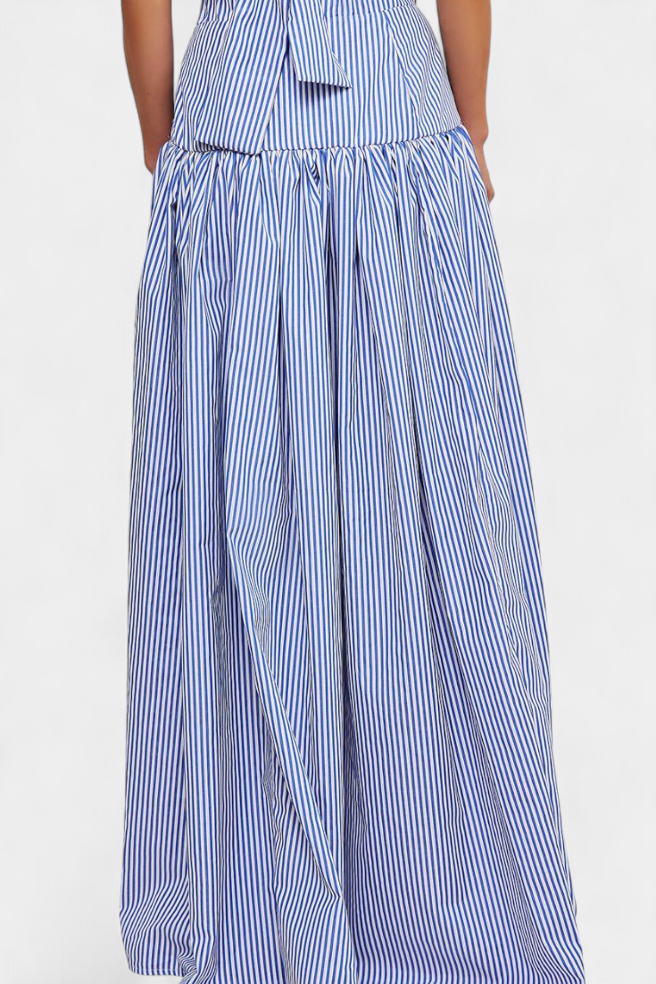 Ippolita High Neck Striped Shirt and Pleated Suit Skirt