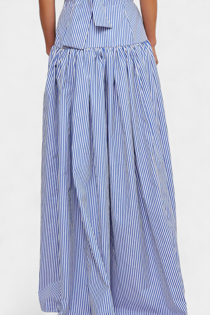 Ippolita High Neck Striped Shirt and Pleated Suit Skirt