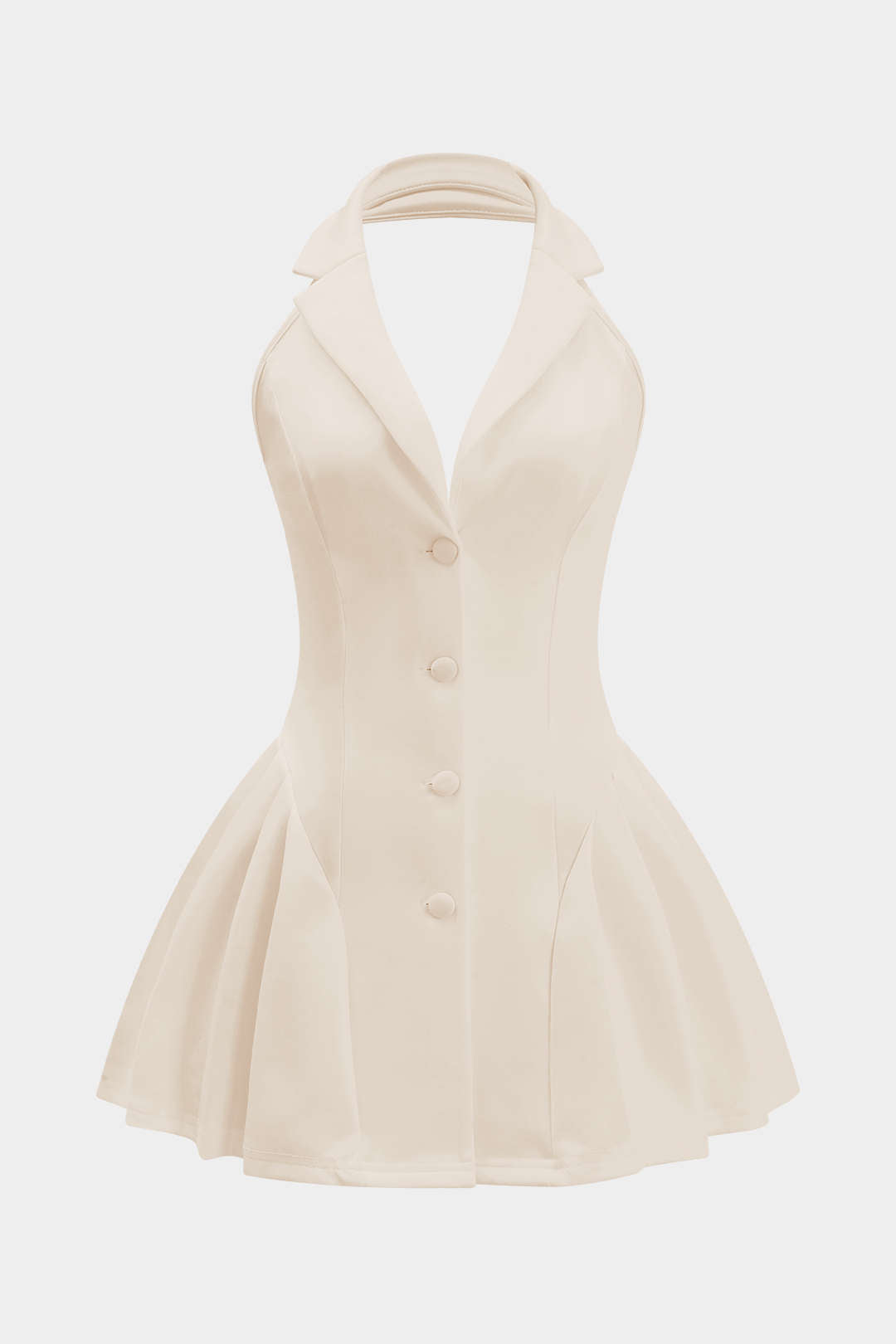 Halter Neck Button Ruffle Sleeveless Mini Dress