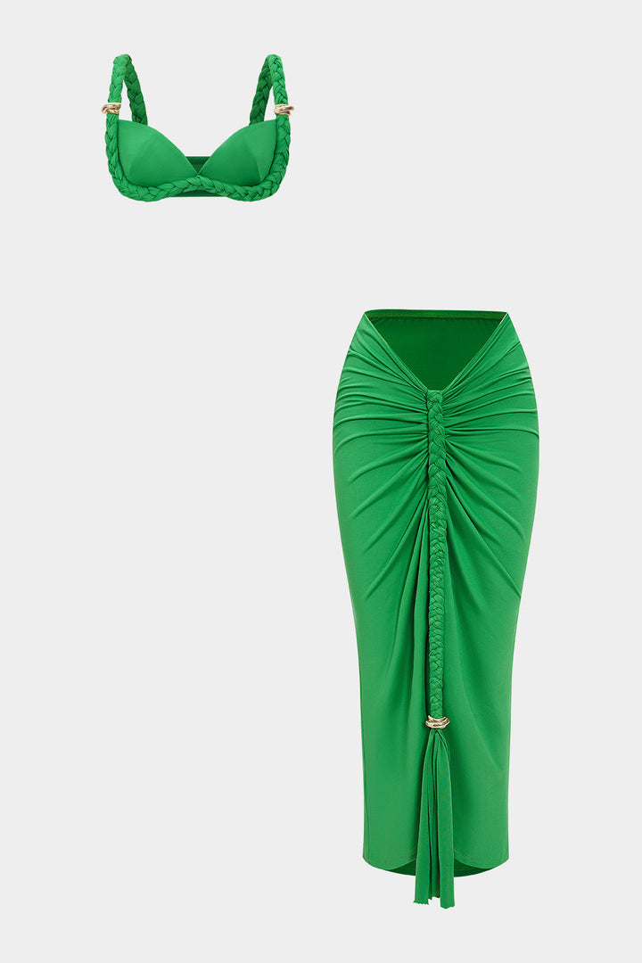 Metallic Decor Braided Ruched Skirt
