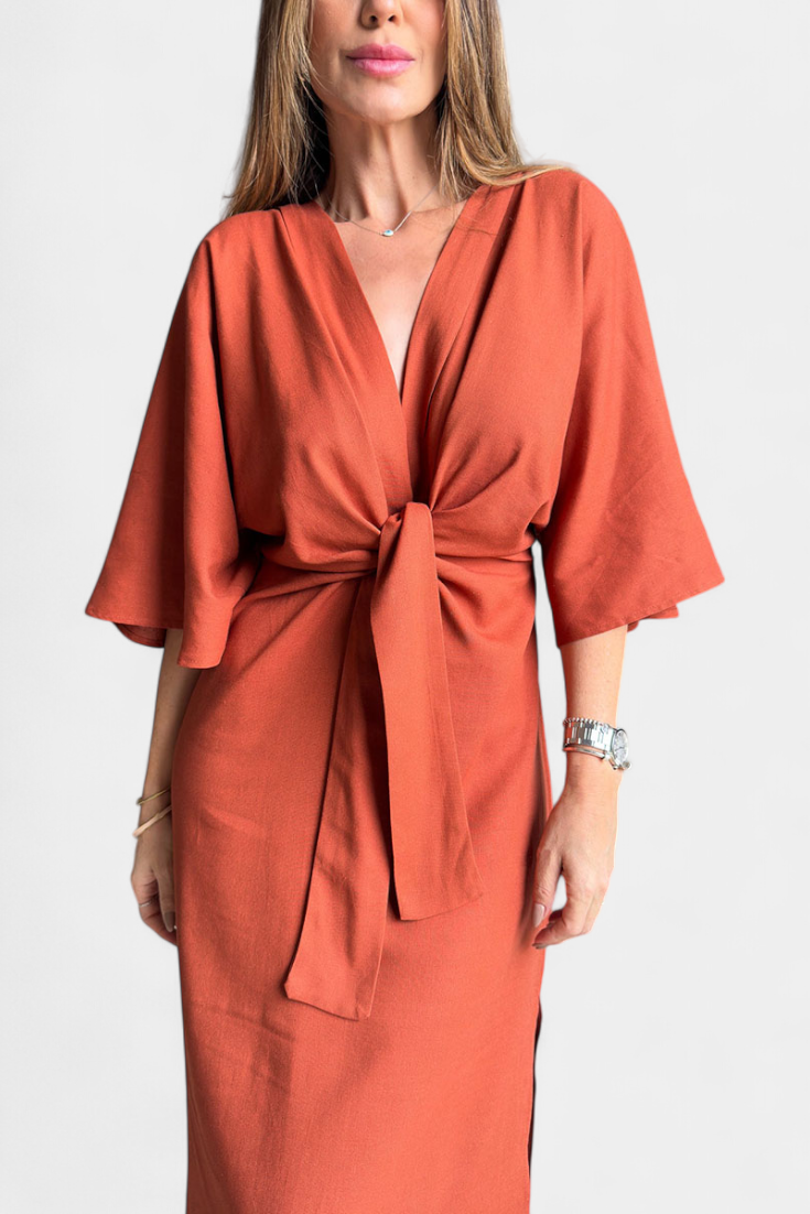 Ainhoa Casual Dress with V-Neck and Front Knot