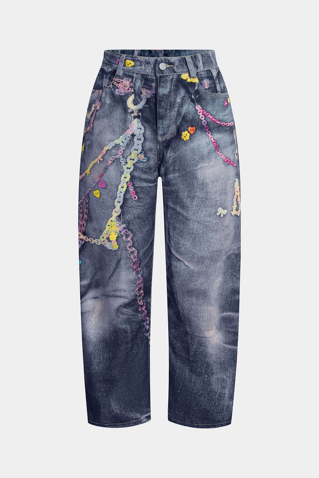 Abstract Print Button Wide Leg Trousers