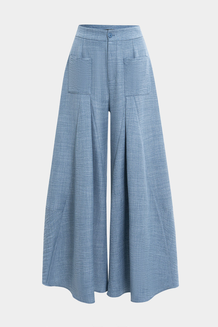 Ruched Zipper Pocket Wide Leg Trousers