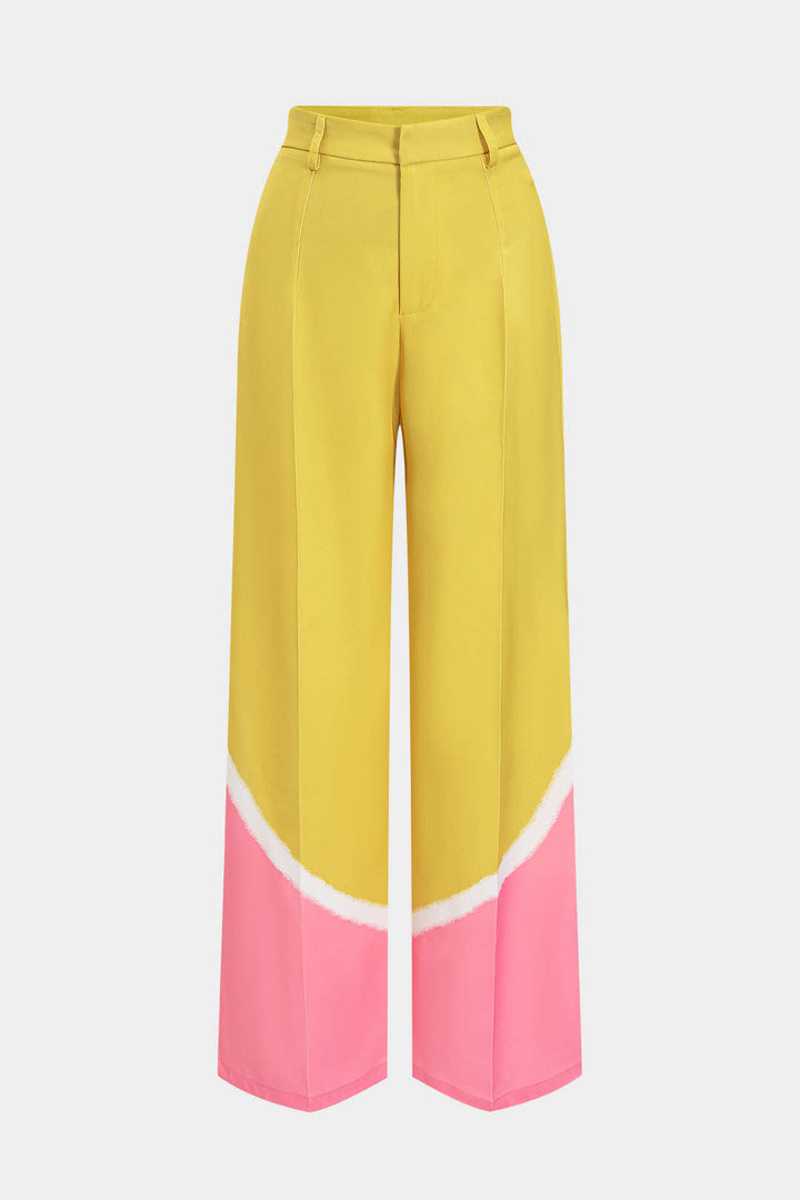 Contrast Pleated Wide Leg Trousers
