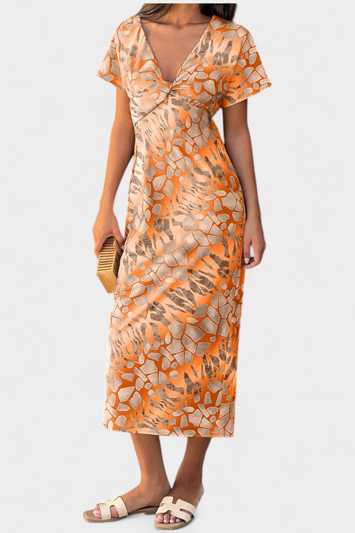 Triana Dress with Abstract Print and V-Neck