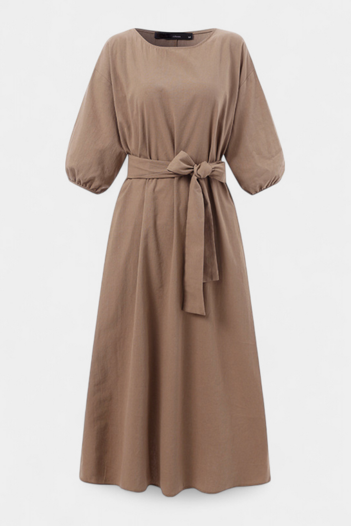 Krisbel Cotton Linen Dress with Waist Tie