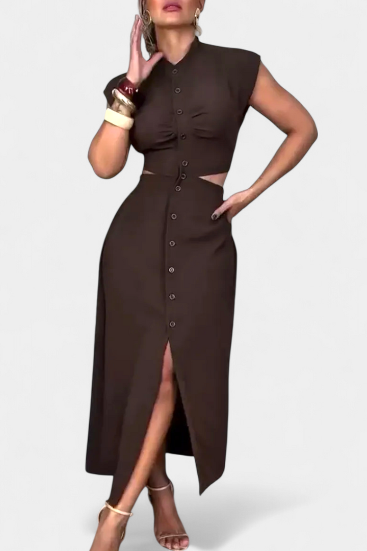 Griselda Midi Dress with Buttons and Open Waist