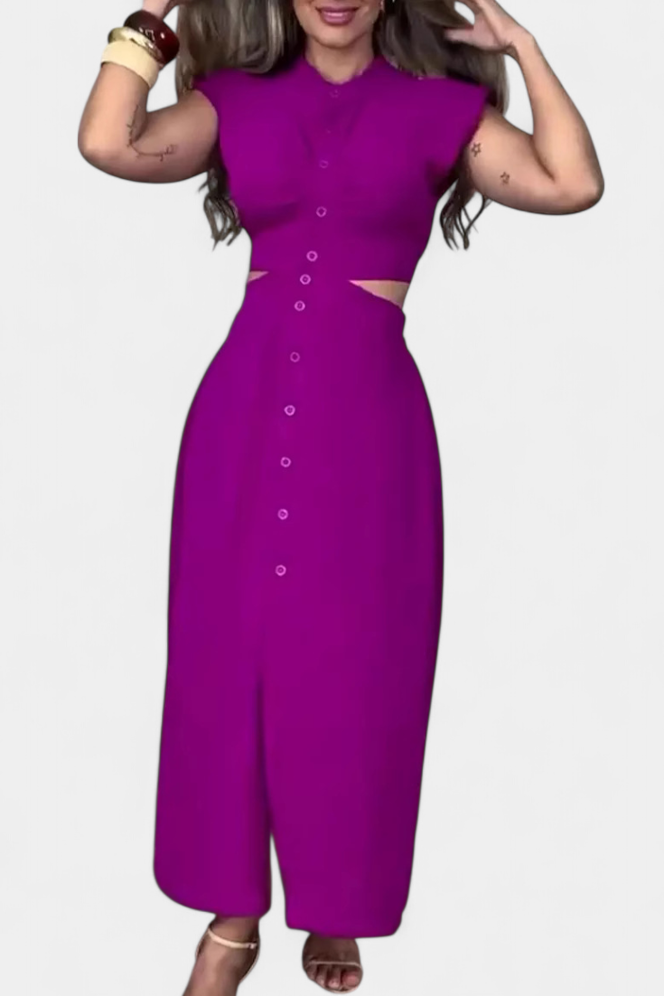 Griselda Midi Dress with Buttons and Open Waist