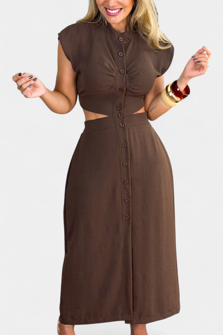 Griselda Midi Dress with Buttons and Open Waist