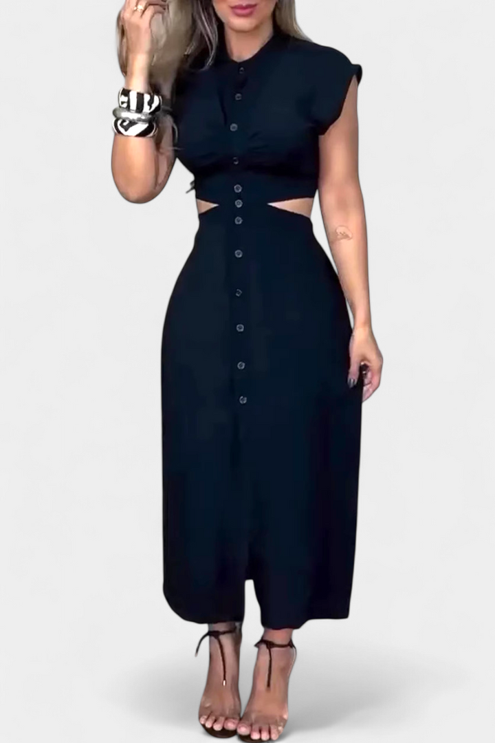 Griselda Midi Dress with Buttons and Open Waist