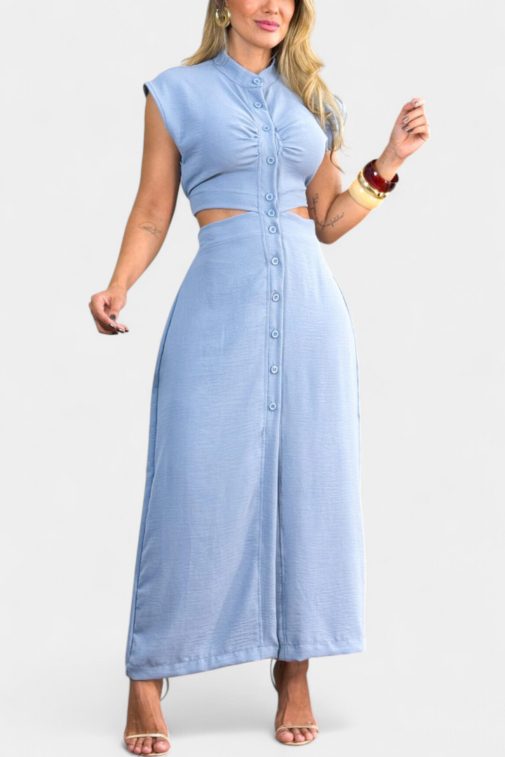 Griselda Midi Dress with Buttons and Open Waist