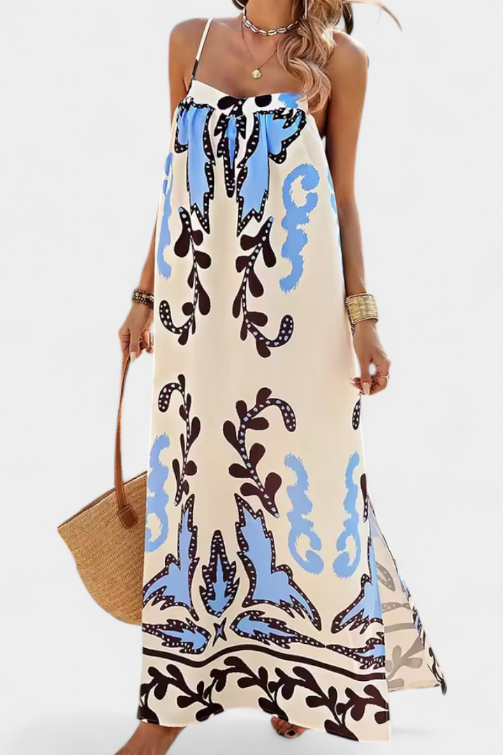 Vilma Tropical Print Dress with Open Back