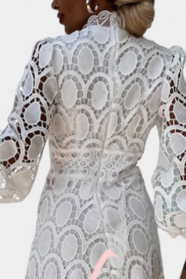 Lucinda Midi Lace Dress with Lantern Sleeves and Turtleneck
