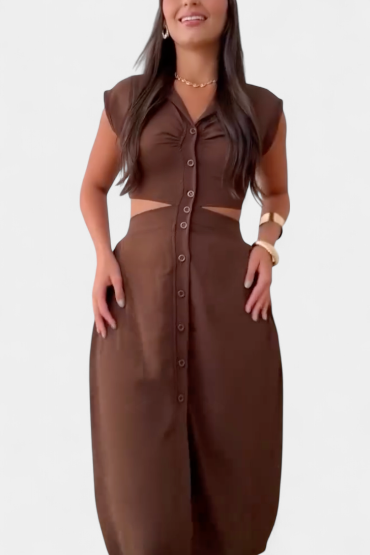 Griselda Midi Dress with Buttons and Open Waist