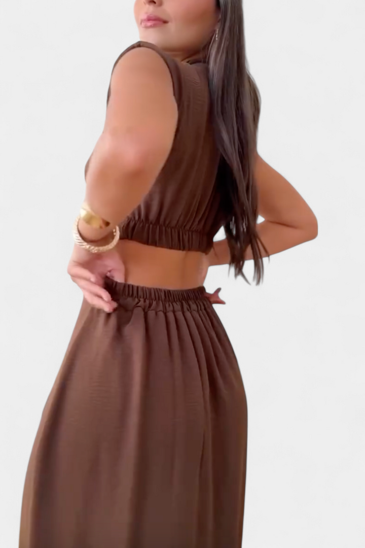 Griselda Midi Dress with Buttons and Open Waist